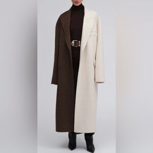 NWT RONNY KOBO WENDALIN WOOL TWO TONE COAT BROWN IVORY SZ S